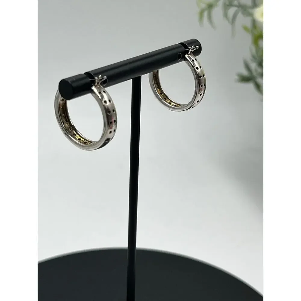 DBJ Dee Berkley 925 Sterling Silver Genuine Cut Diamond‎ In & Out Hoop Earrings